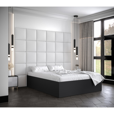 Manželská postel s čalouněnými panely MIA 3 - 160x200, černá, bílé panely z ekokůže
