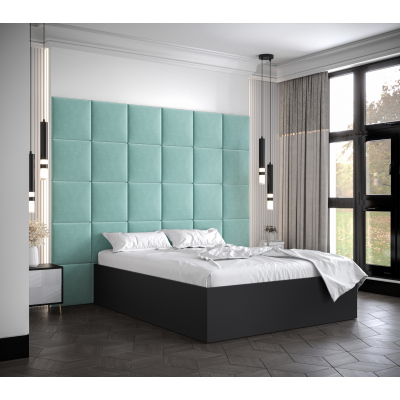 Manželská postel s čalouněnými panely MIA 3 - 160x200, černá, mátové panely