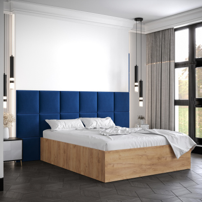 Manželská postel s čalouněnými panely MIA 4 - 160x200, dub zlatý, modré panely