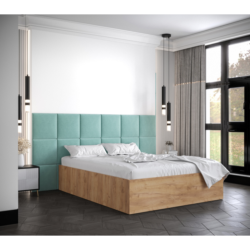Manželská postel s čalouněnými panely MIA 4 - 160x200, dub zlatý, mátové panely
