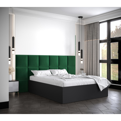 Manželská postel s čalouněnými panely MIA 4 - 160x200, černá, zelené panely