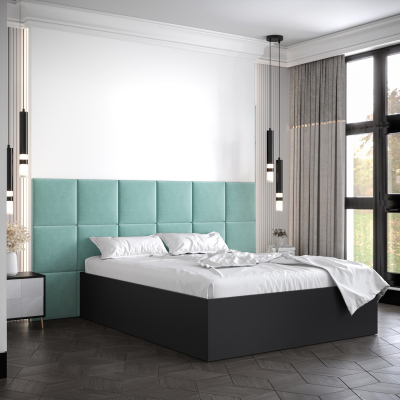 Manželská postel s čalouněnými panely MIA 4 - 160x200, černá, mátové panely