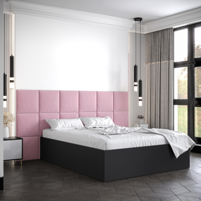 Manželská postel s čalouněnými panely MIA 4 - 160x200, černá, růžové panely