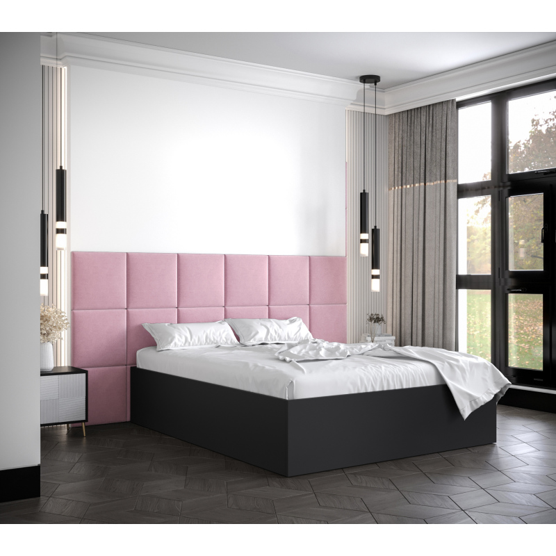 Manželská postel s čalouněnými panely MIA 4 - 160x200, černá, růžové panely