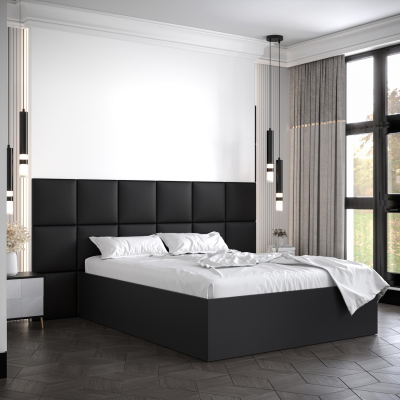 Manželská postel s čalouněnými panely MIA 4 - 160x200, černá, černé panely z ekokůže