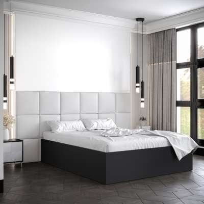 Manželská postel s čalouněnými panely MIA 4 - 160x200, černá, bílé panely z ekokůže