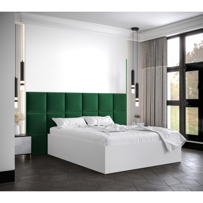 Manželská postel s čalouněnými panely MIA 4 - 160x200, bílá, zelené panely