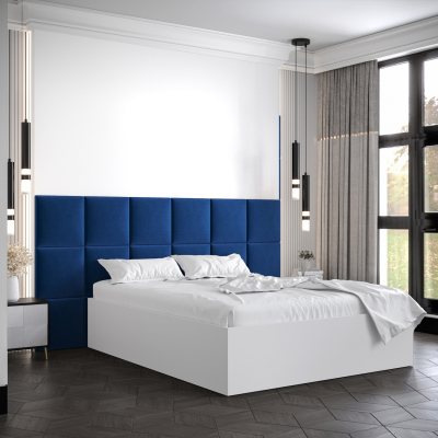 Manželská postel s čalouněnými panely MIA 4 - 160x200, bílá, modré panely