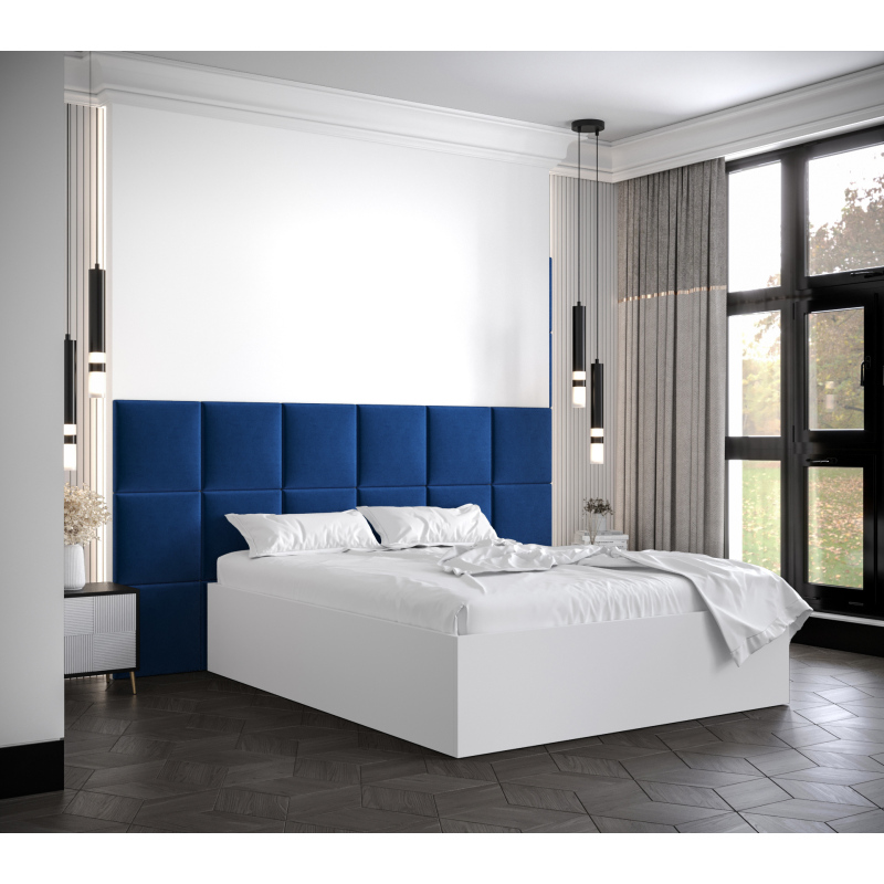 Manželská postel s čalouněnými panely MIA 4 - 160x200, bílá, modré panely