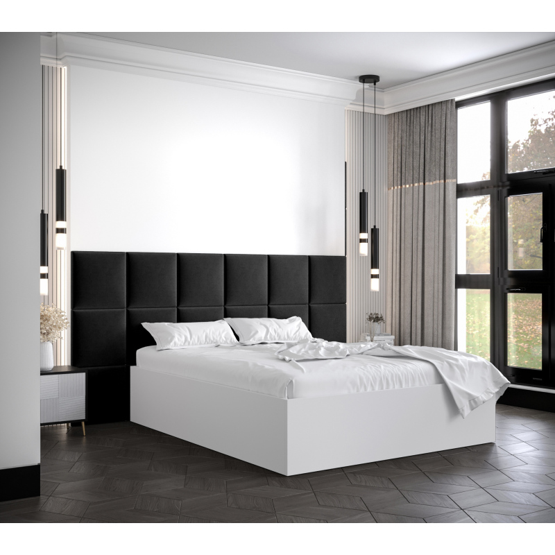 Manželská postel s čalouněnými panely MIA 4 - 160x200, bílá, černé panely