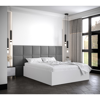 Manželská postel s čalouněnými panely MIA 4 - 160x200, bílá, šedé panely