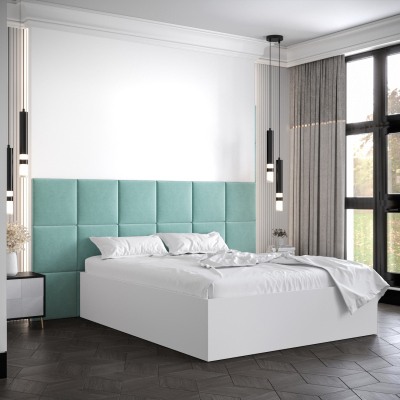 Manželská postel s čalouněnými panely MIA 4 - 160x200, bílá, mátové panely