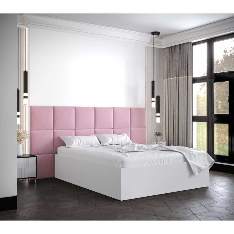 Manželská postel s čalouněnými panely MIA 4 - 160x200, bílá, růžové panely