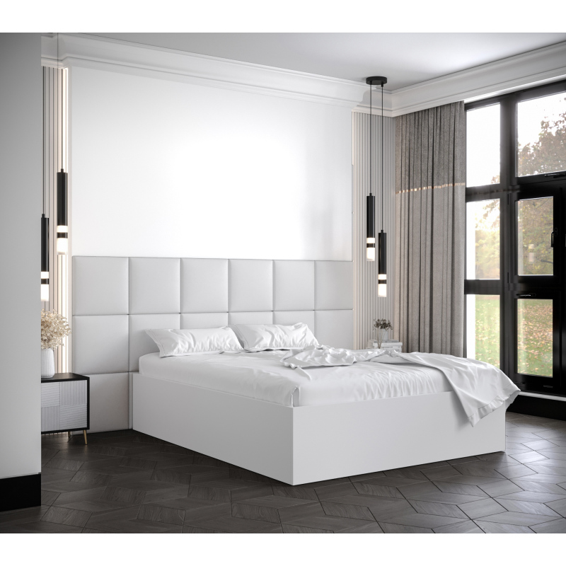 Manželská postel s čalouněnými panely MIA 4 - 140x200, bílá, bílé panely z ekokůže