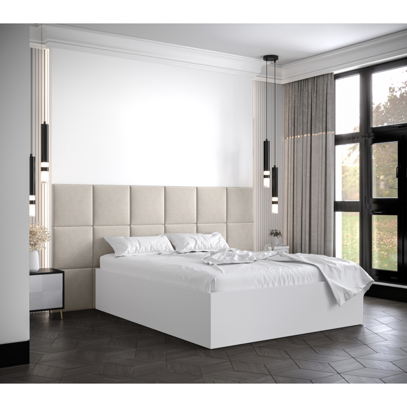 Manželská postel s čalouněnými panely MIA 4 - 140x200, bílá, béžové panely