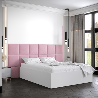 Manželská postel s čalouněnými panely MIA 4 - 140x200, bílá, růžové panely