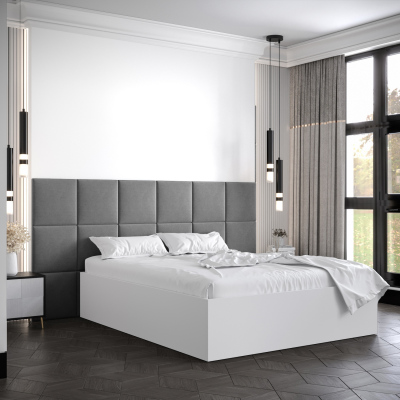 Manželská postel s čalouněnými panely MIA 4 - 140x200, bílá, šedé panely