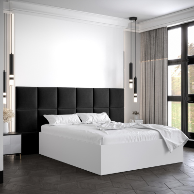 Manželská postel s čalouněnými panely MIA 4 - 140x200, bílá, černé panely