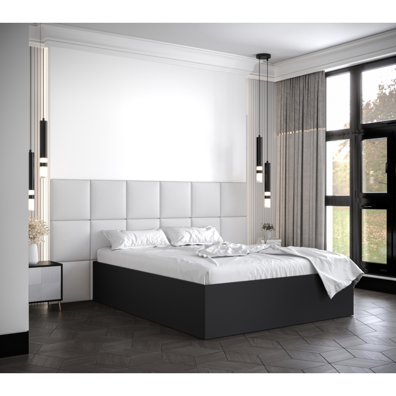 Manželská postel s čalouněnými panely MIA 4 - 140x200, černá, bílé panely z ekokůže