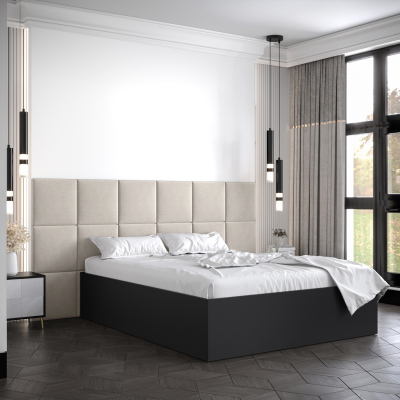 Manželská postel s čalouněnými panely MIA 4 - 140x200, černá, béžové panely