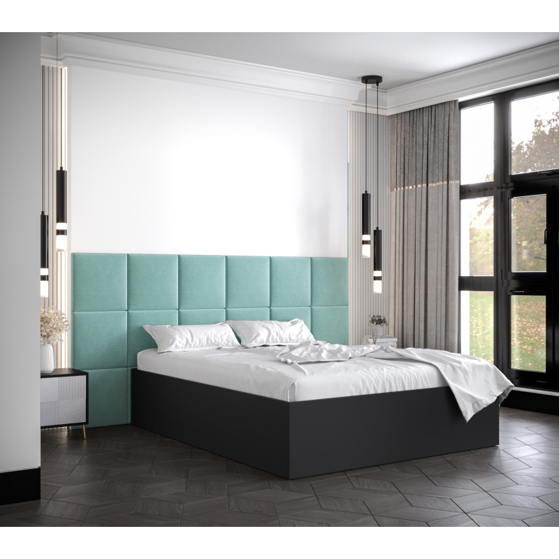 Manželská postel s čalouněnými panely MIA 4 - 140x200, černá, mátové panely
