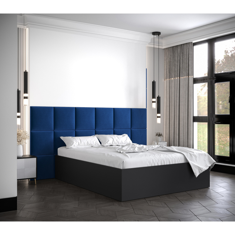 Manželská postel s čalouněnými panely MIA 4 - 140x200, černá, modré panely
