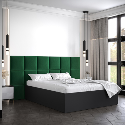 Manželská postel s čalouněnými panely MIA 4 - 140x200, černá, zelené panely