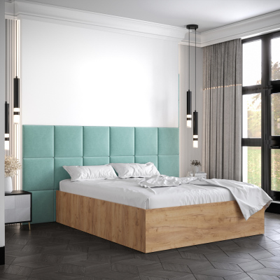 Manželská postel s čalouněnými panely MIA 4 - 140x200, dub zlatý, mátové panely