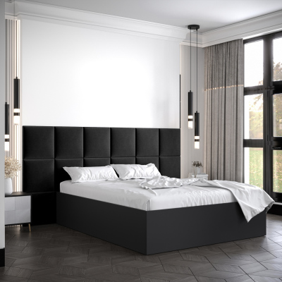 Manželská postel s čalouněnými panely MIA 4 - 140x200, černá, černé panely