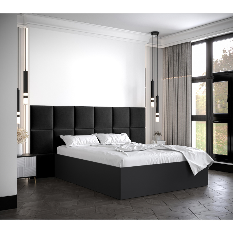 Manželská postel s čalouněnými panely MIA 4 - 140x200, černá, černé panely