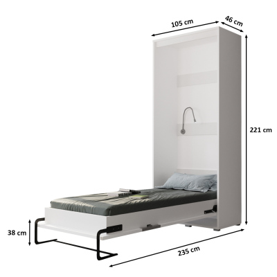 Praktická výklopná postel HAZEL 90 - bílá / dub artisan