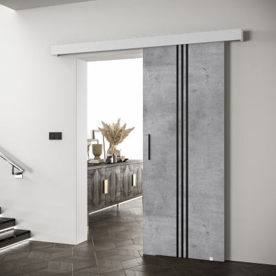 Posuvné dveře s černými úchyty SALOME 5 - beton / bílé