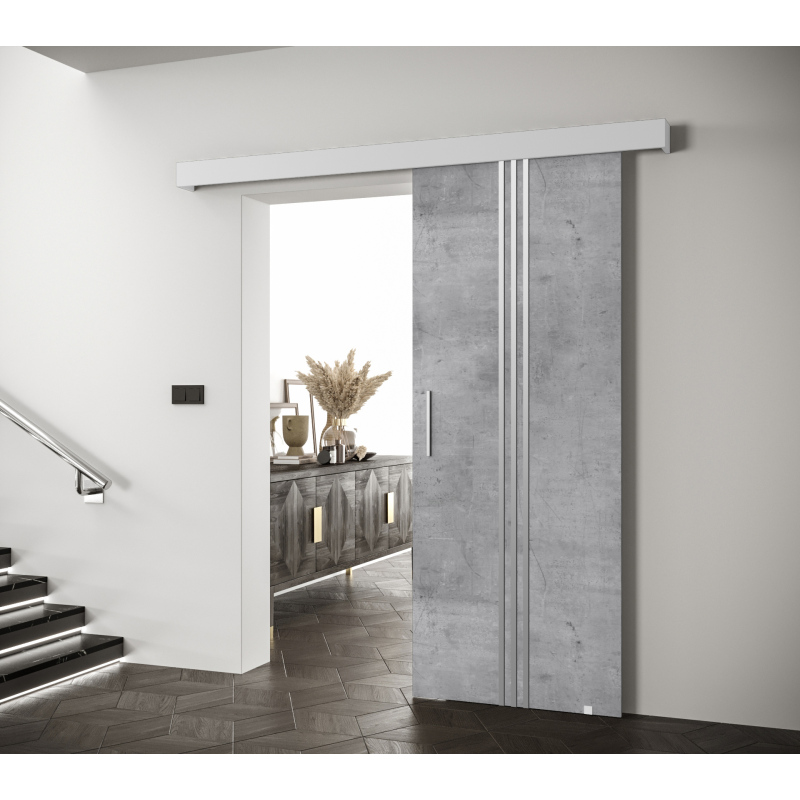 Posuvné dveře se stříbrnými úchyty SALOME 5 - beton / bílé