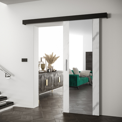 Posuvné dveře se stříbrným úchytem SALOME 2 - bílý mramor / černé