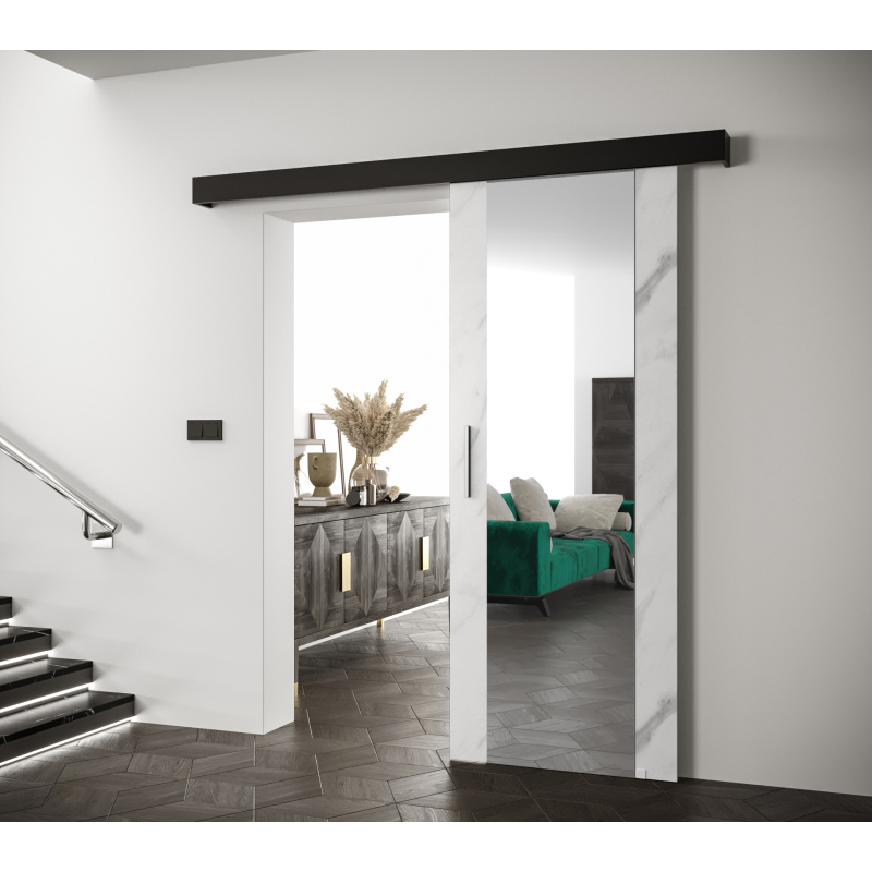 Posuvné dveře se stříbrným úchytem SALOME 2 - bílý mramor / černé