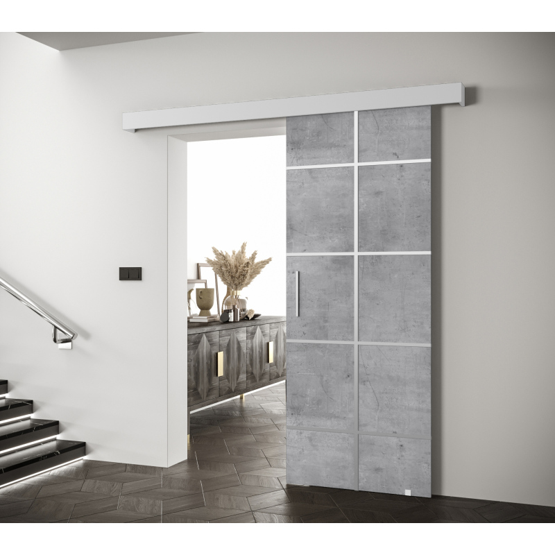 Posuvné dveře se stříbrnými úchyty SALOME 3 - beton / bílé
