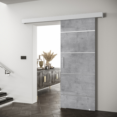 Posuvné dveře se stříbrnými úchyty SALOME 4 - beton / bílé