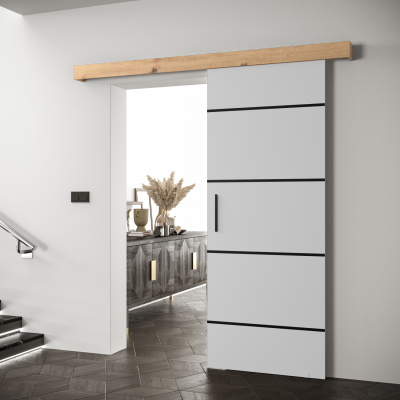 Posuvné dveře se stříbrnými úchyty SALOME 4 - bílé / dub artisan