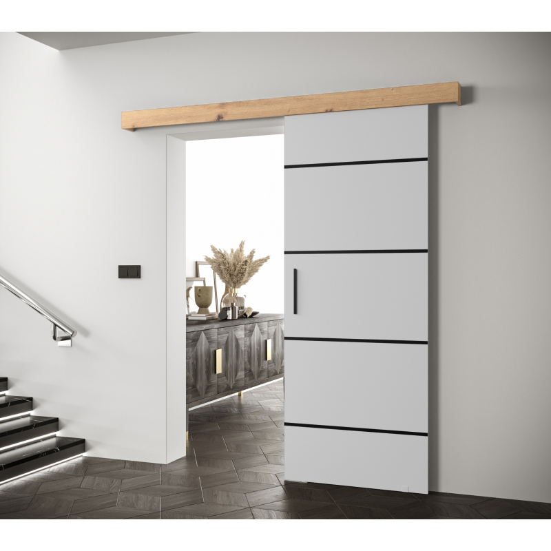 Posuvné dveře se stříbrnými úchyty SALOME 4 - bílé / dub artisan