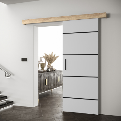 Posuvné dveře s černými úchyty SALOME 4 - bílé / dub sonoma