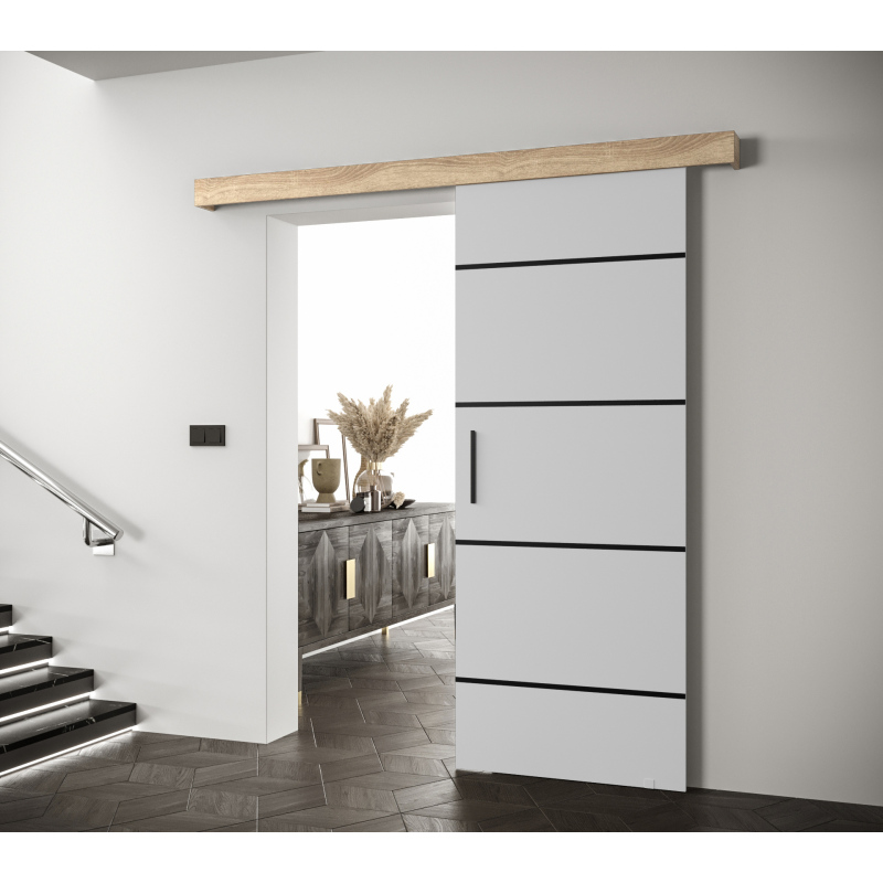 Posuvné dveře s černými úchyty SALOME 4 - bílé / dub sonoma