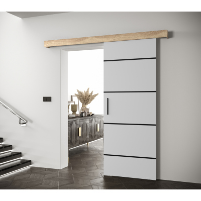 Posuvné dveře s černými úchyty SALOME 4 - bílé / dub sonoma