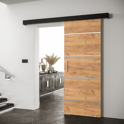Posuvné dveře se stříbrnými úchyty SALOME 4 - dub craft zlatý / černé