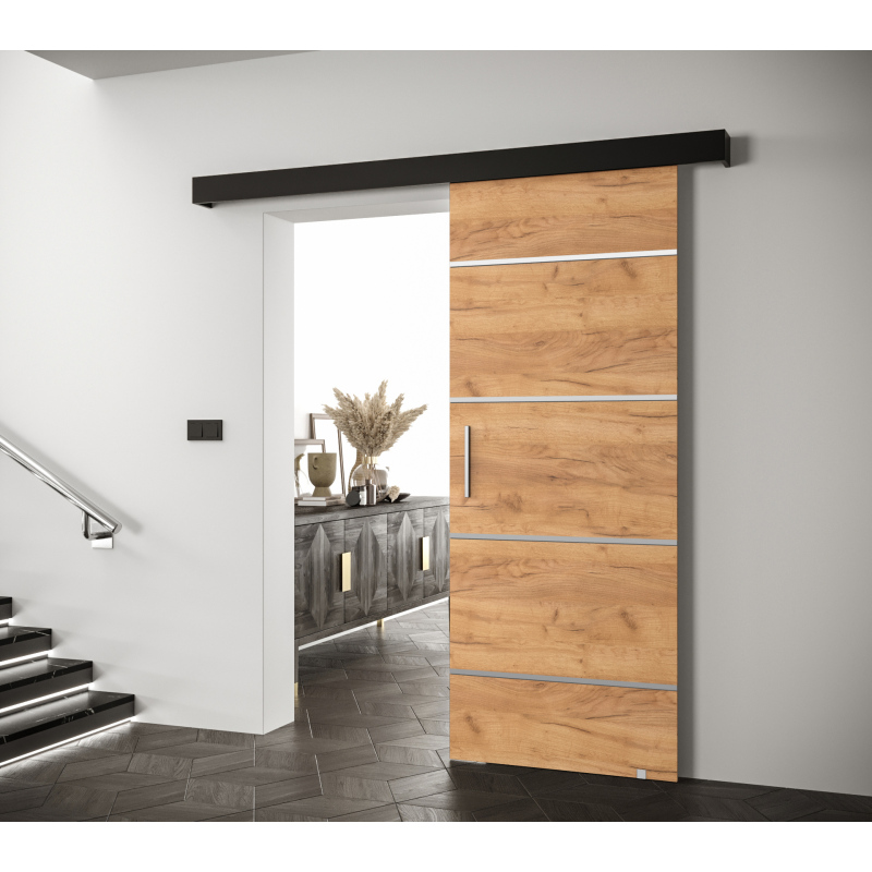 Posuvné dveře se stříbrnými úchyty SALOME 4 - dub craft zlatý / černé