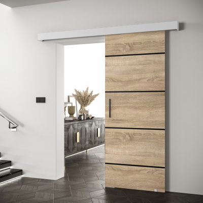 Posuvné dveře s černými úchyty SALOME 4 - dub sonoma / bílé