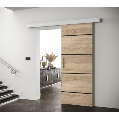 Posuvné dveře s černými úchyty SALOME 4 - dub sonoma / bílé