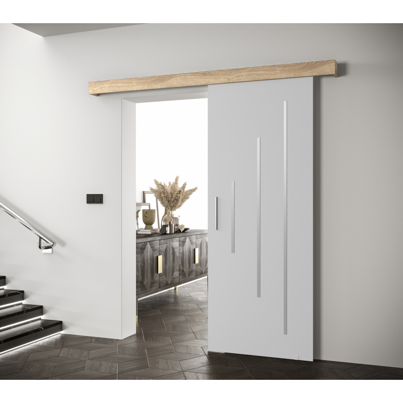 Posuvné dveře se stříbrným úchytem SALOME 11 - bílé / dub sonoma