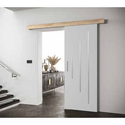 Posuvné dveře se stříbrným úchytem SALOME 11 - bílé / dub sonoma