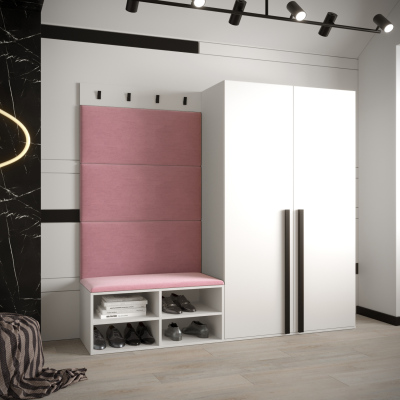Předsíňový nábytek s čalouněnými panely HARRISON - bílý, růžové panely