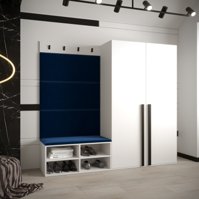 Předsíňový nábytek s čalouněnými panely HARRISON - bílý, modré panely